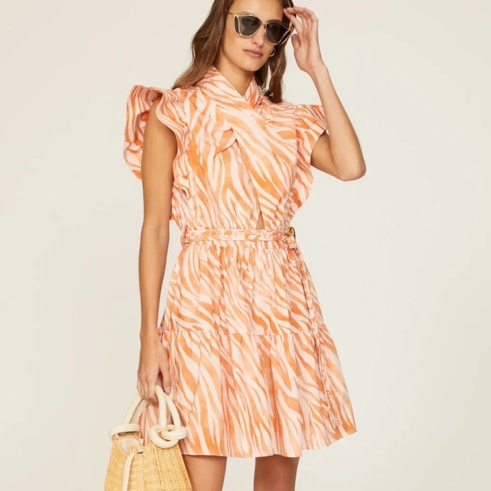 Derek Lam Collective Orange Pink Zebra Print Cutout Dress
